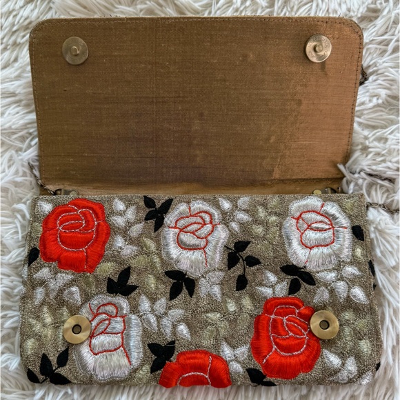 Vintage Art Apparel & Accessories Gold Orange White Floral Clutch Crossbody Bag - Picture 4 of 8